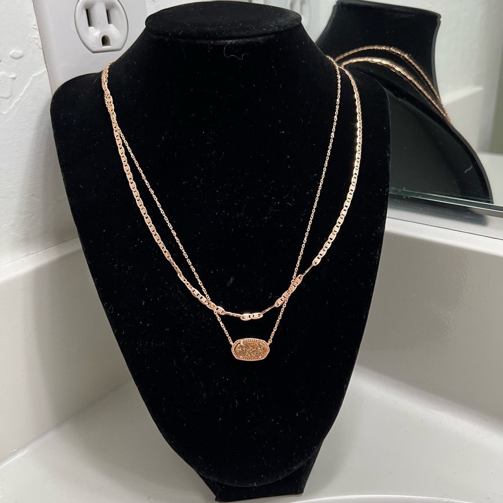Kendra Scott Elisa Double Chain Rose Gold Drusy Necklace